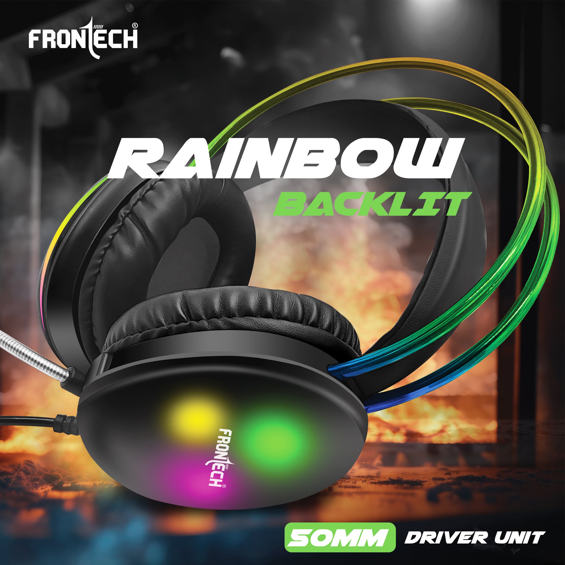 Frontech Gaming Headset with RGB Lights | 50mm Driver | Noise-Cancelling Mic | Volume Control | 3.5mm + USB for RGB | Soft Cushions (HF-0015) Frontech Gaming Headset with RGB Lights | 50mm Driver | Noise-Cancelling Mic | Volume Control | 3.5mm + USB for RGB | Soft Cushions (HF-0015)